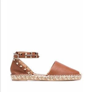 Valentino Rockstud Double Buckle Espadrilles Brown